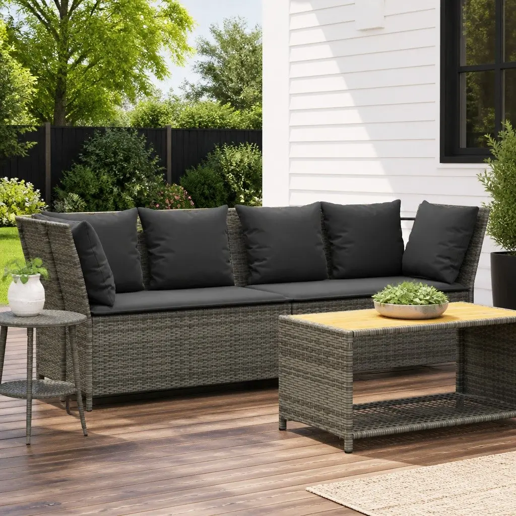 Garden Sofa Outdoor Use Modular Grey Poly Rattan with Cushions