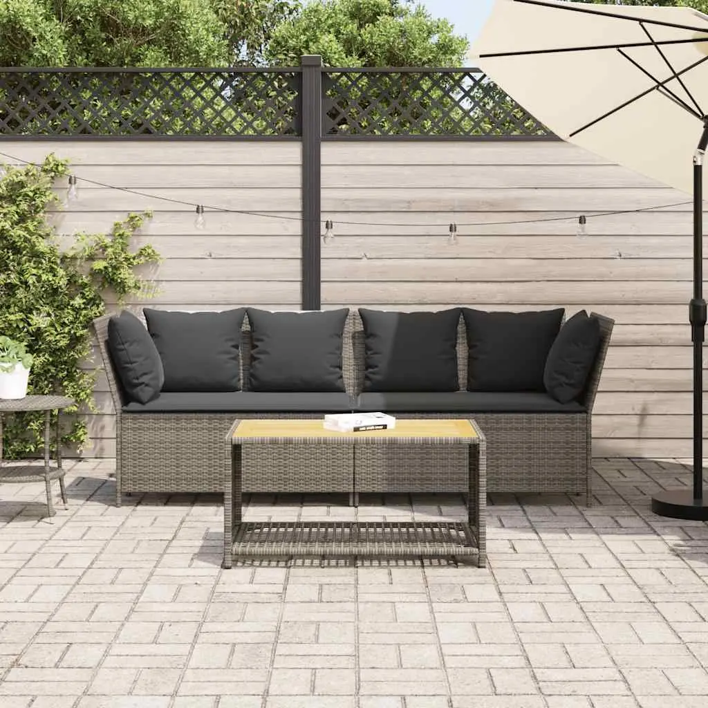 Garden Sofa Outdoor Use Modular Grey Poly Rattan with Cushions