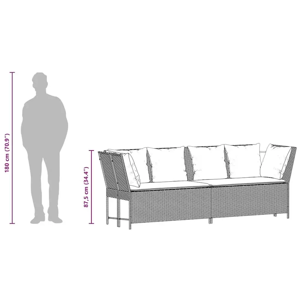 Garden Sofa Outdoor Use Modular Grey Poly Rattan with Cushions