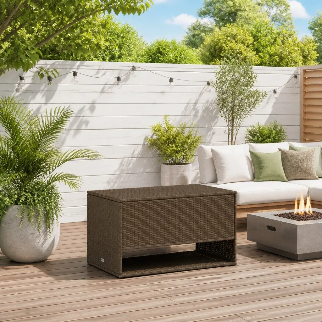 Outdoor Storage Box for Garden Use Brown Poly Rattan 100 x 55 x 55.5 cm