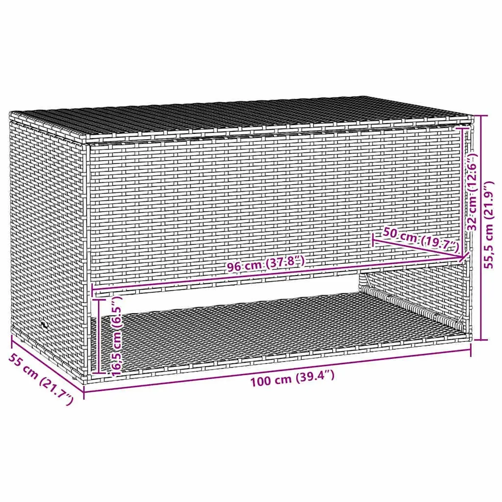 Outdoor Storage Box Grey Poly Rattan Garden Furniture Cushion Organiser
