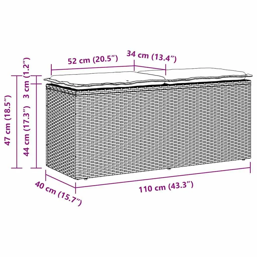 Garden Bench with Cushion Outdoor Seating Black 110x40x44cm Poly Rattan