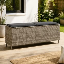 Grey Outdoor Garden Bench: 110x30x40.5cm with Cushion