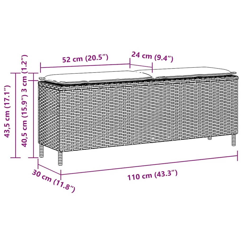 Garden Bench Outdoor Seating Grey Poly Rattan 110x30x40.5cm