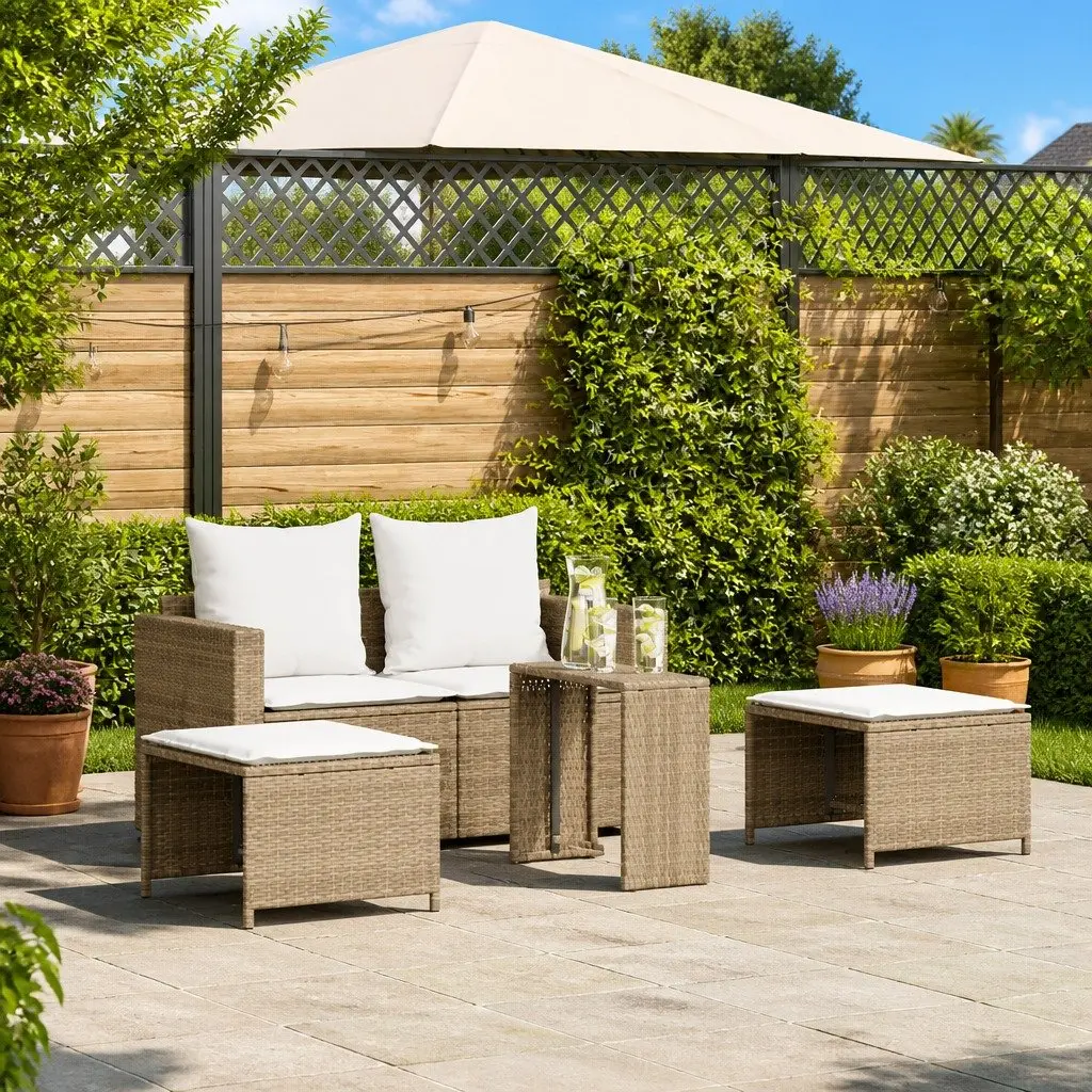 Outdoor Sofa Set 5 Piece Garden Furniture Stackable Modular Beige Poly Rattan