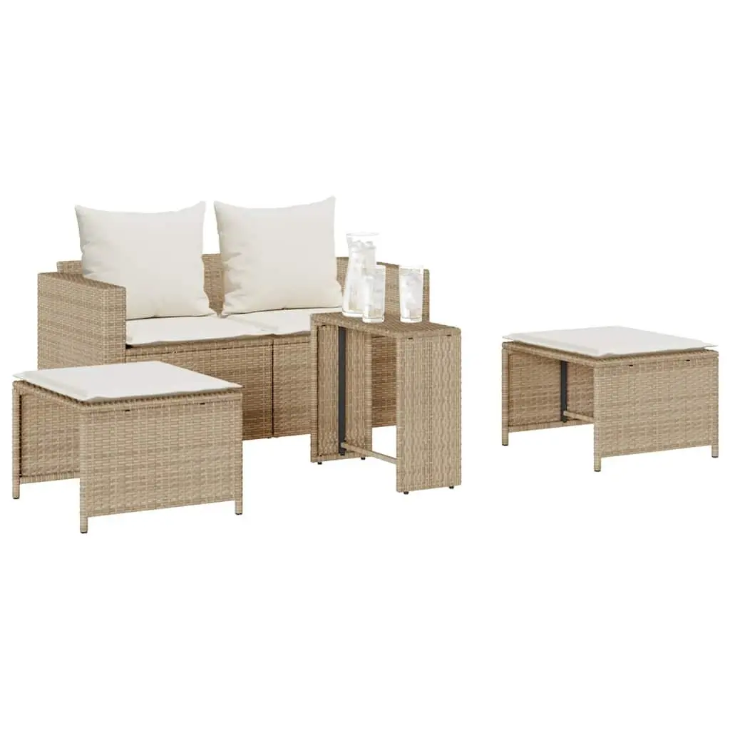 Outdoor Sofa Set 5 Piece Garden Furniture Stackable Modular Beige Poly Rattan