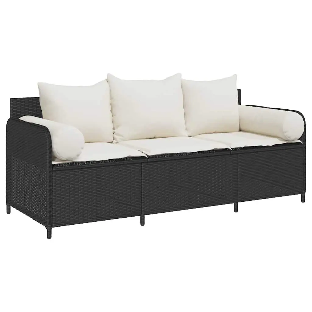 3-Seater Garden Sofa Outdoor Cushioned Patio Black Rattan Lounge Chair
