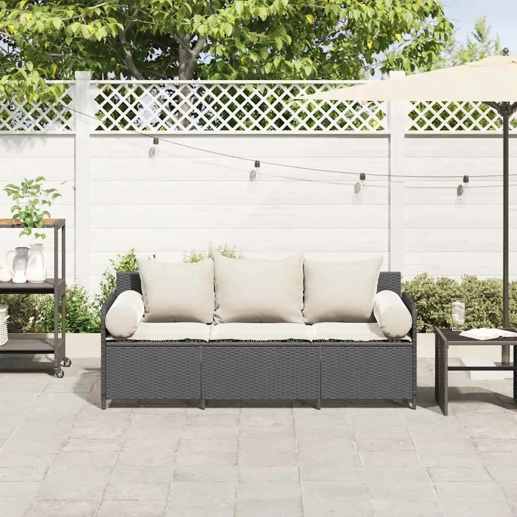 3-Seater Garden Sofa Outdoor Cushioned Patio Black Rattan Lounge Chair