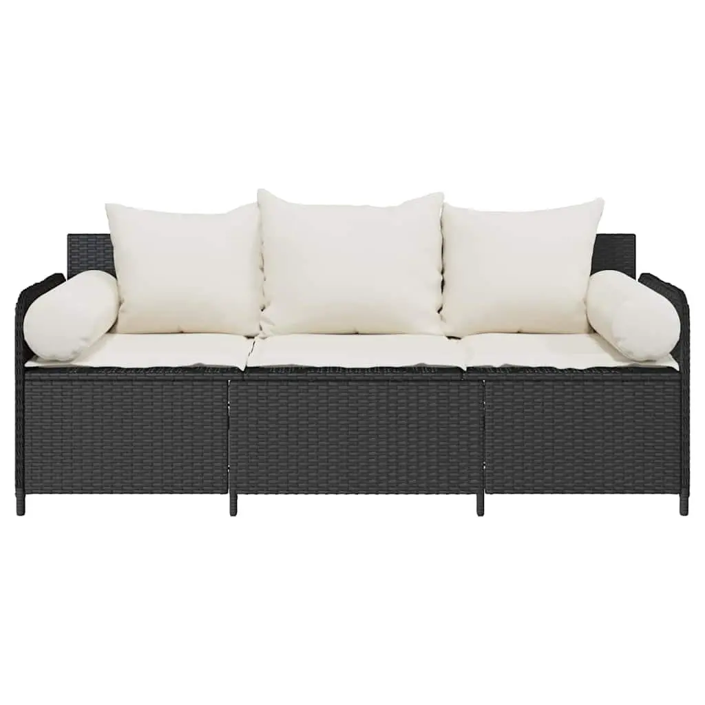 3-Seater Garden Sofa Outdoor Cushioned Patio Black Rattan Lounge Chair