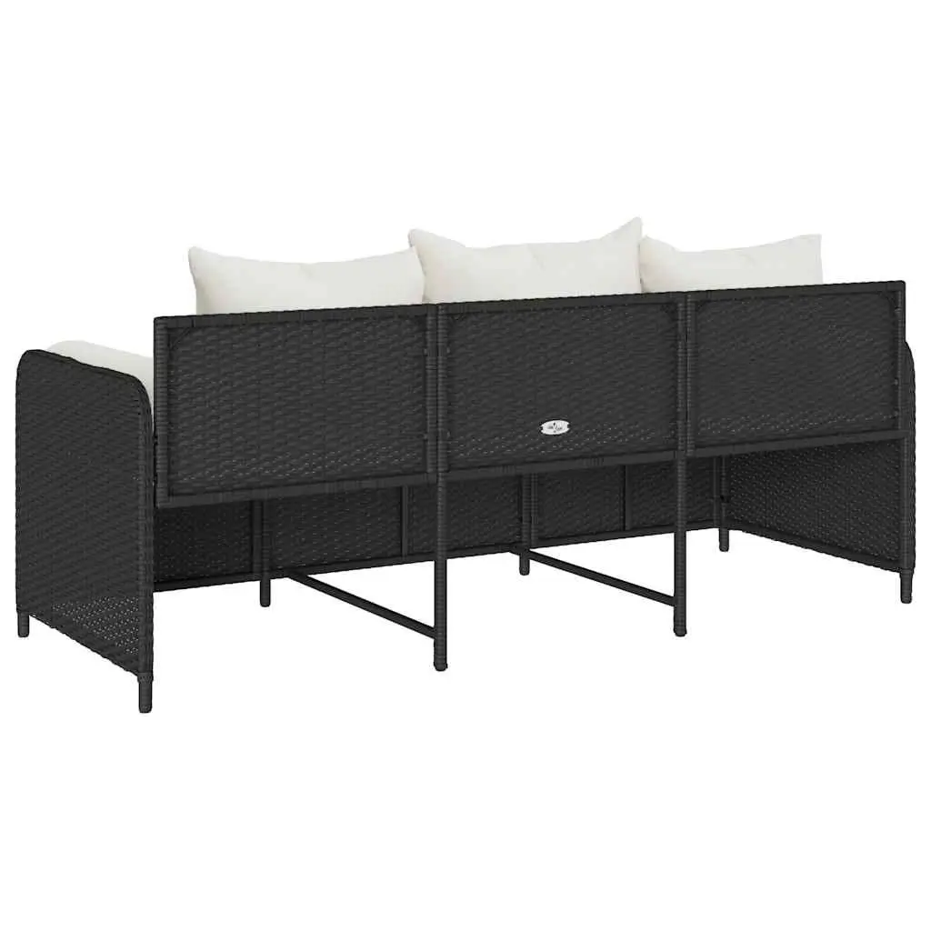 3-Seater Garden Sofa Outdoor Cushioned Patio Black Rattan Lounge Chair