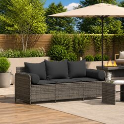 3-Seater Garden Sofa Specifications: Grey Poly Rattan