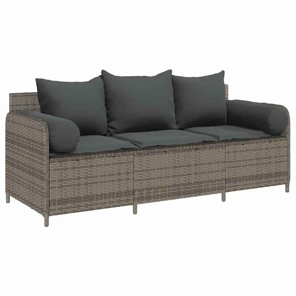 Garden Sofa 3-Seater Outdoor Patio Couch Set Grey Poly Rattan