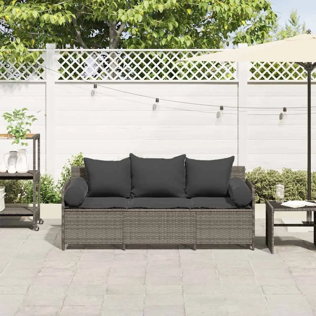 Garden Sofa 3-Seater Outdoor Patio Couch Set Grey Poly Rattan