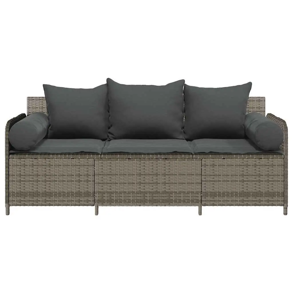 Garden Sofa 3-Seater Outdoor Patio Couch Set Grey Poly Rattan