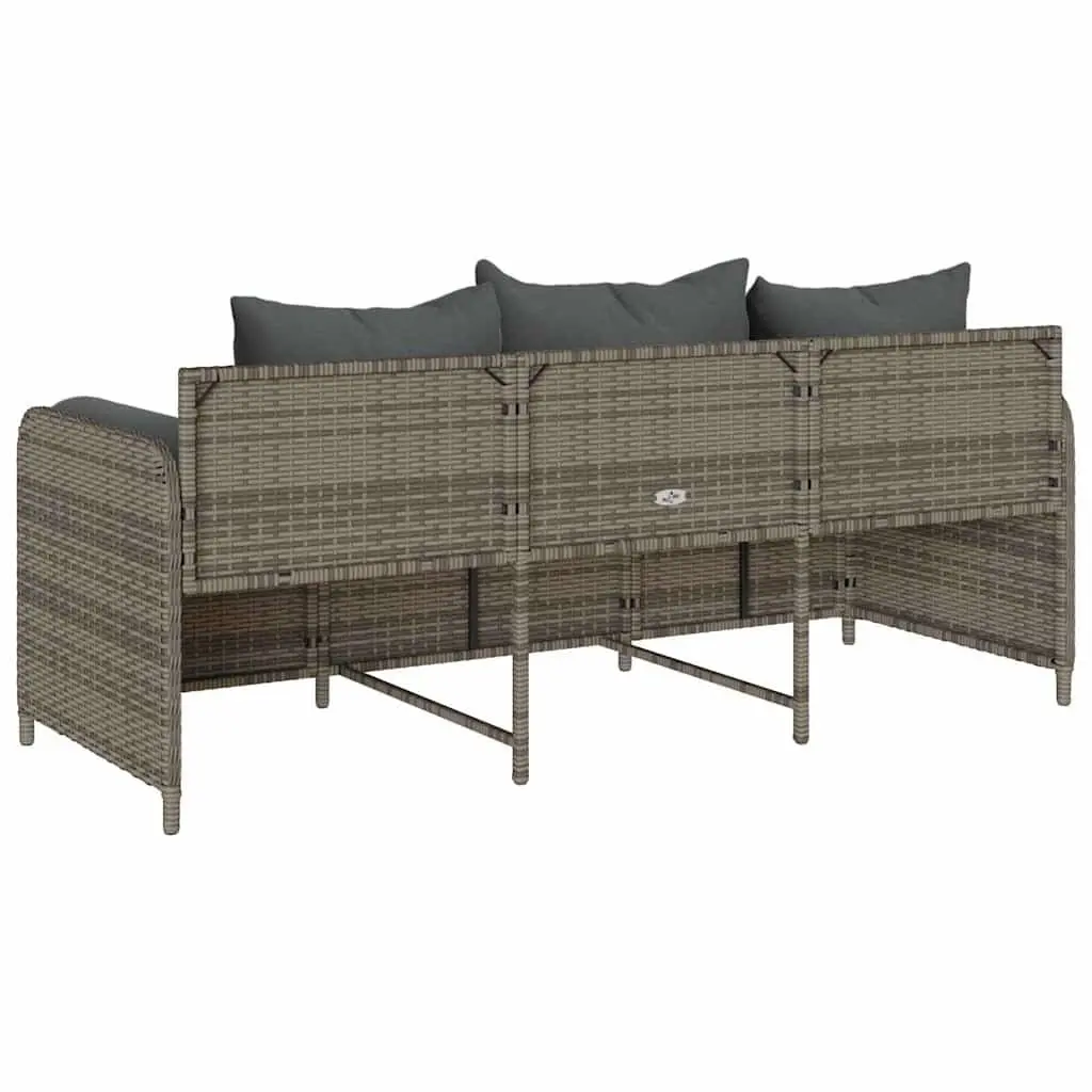 Garden Sofa 3-Seater Outdoor Patio Couch Set Grey Poly Rattan