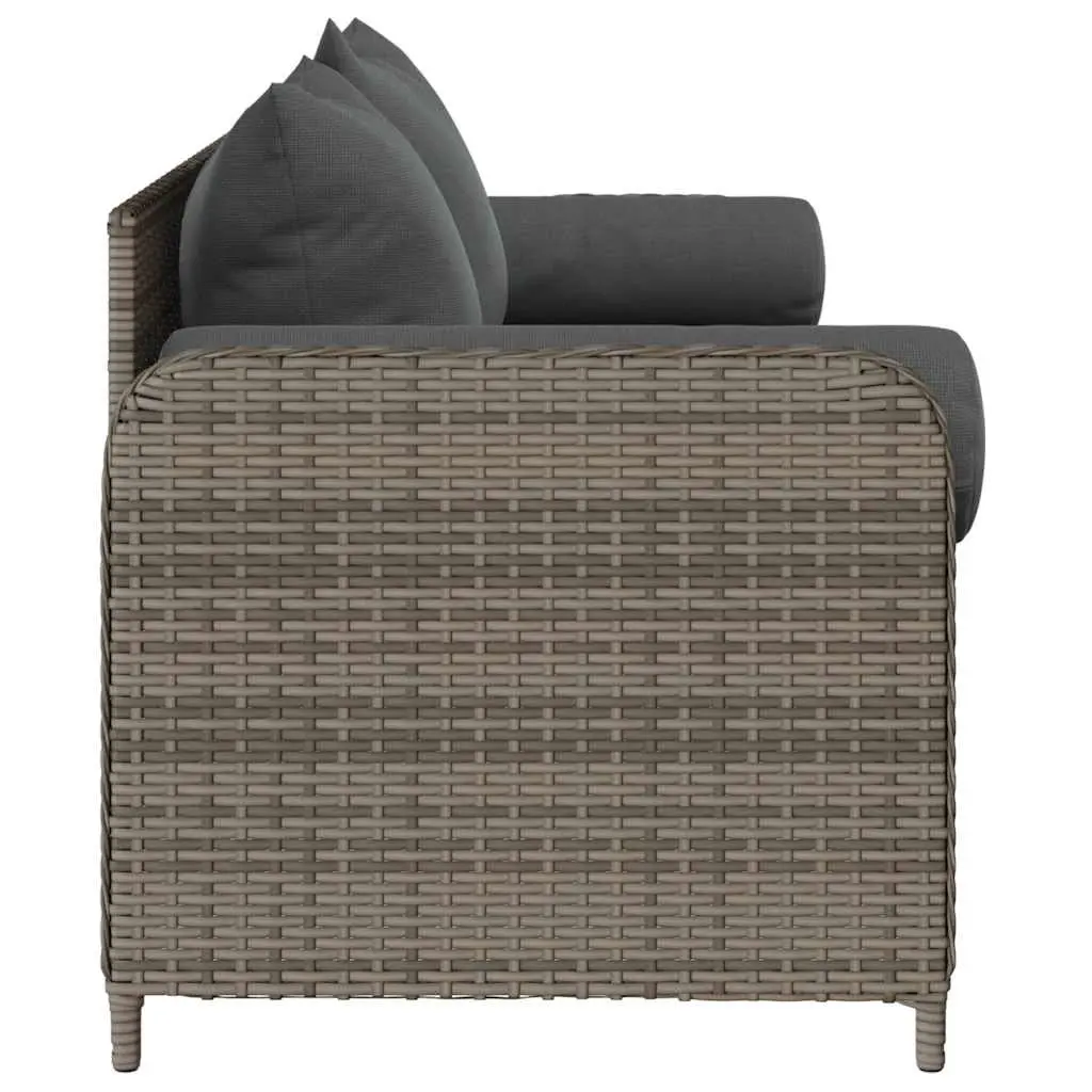 Garden Sofa 3-Seater Outdoor Patio Couch Set Grey Poly Rattan