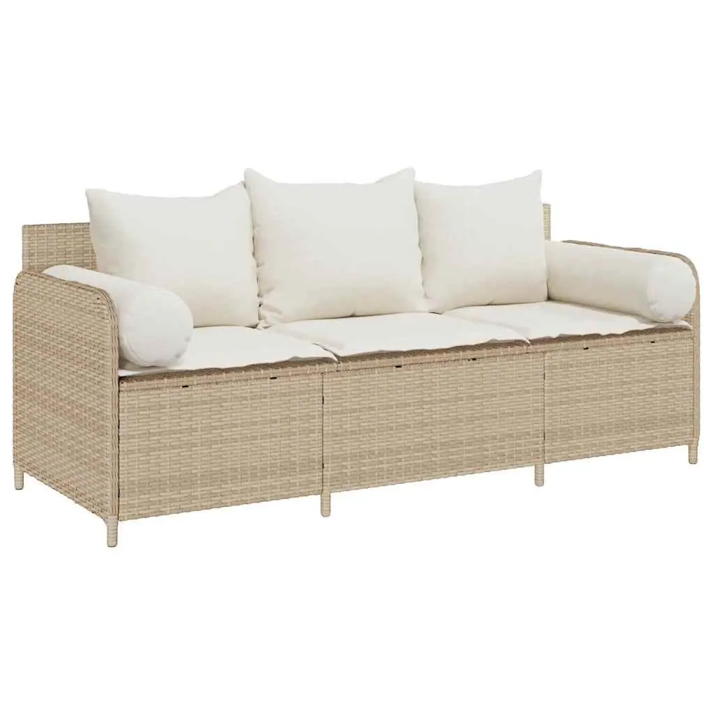 Outdoor Garden Sofa 3-Seater for Patio Beige with Cushions