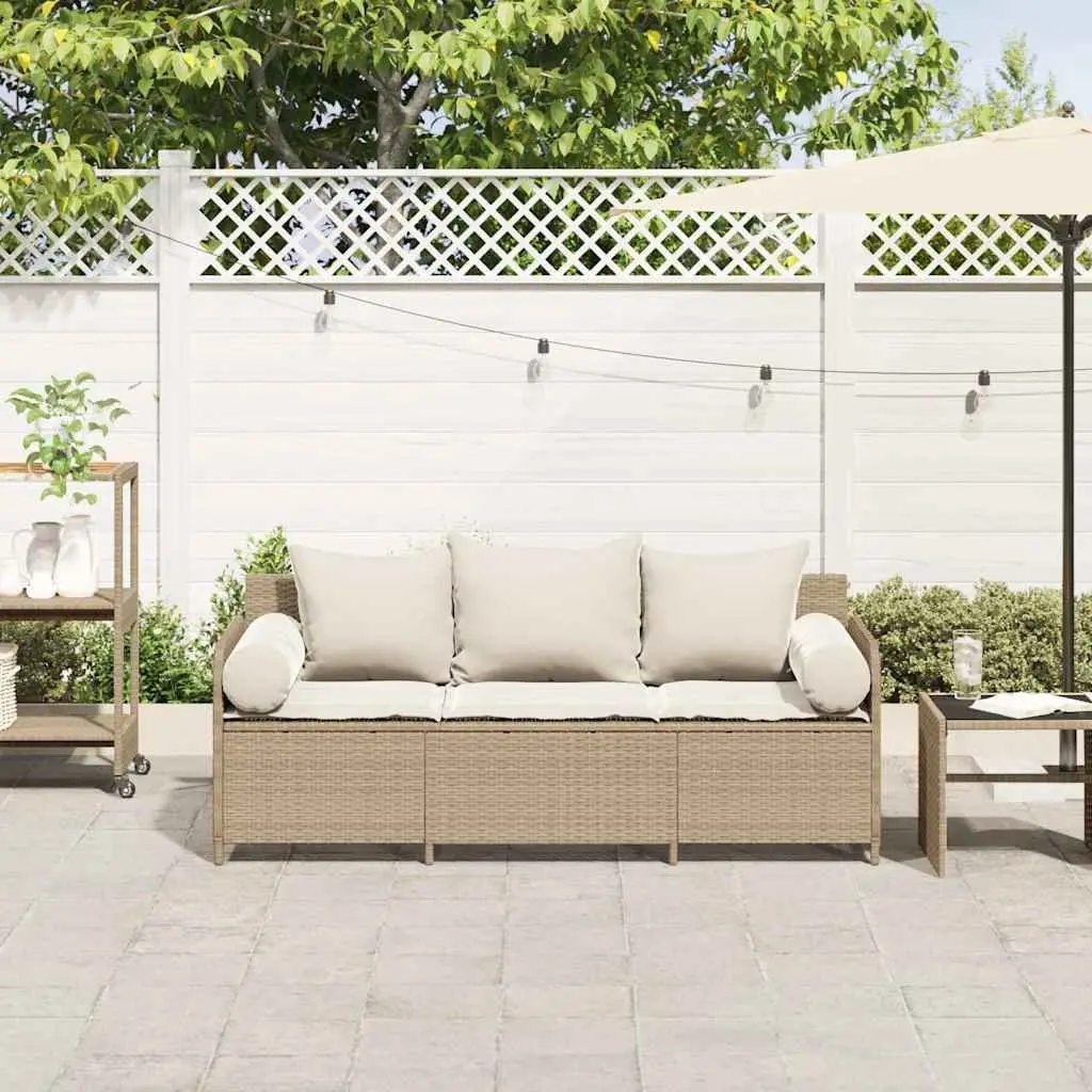 Outdoor Garden Sofa 3-Seater for Patio Beige with Cushions