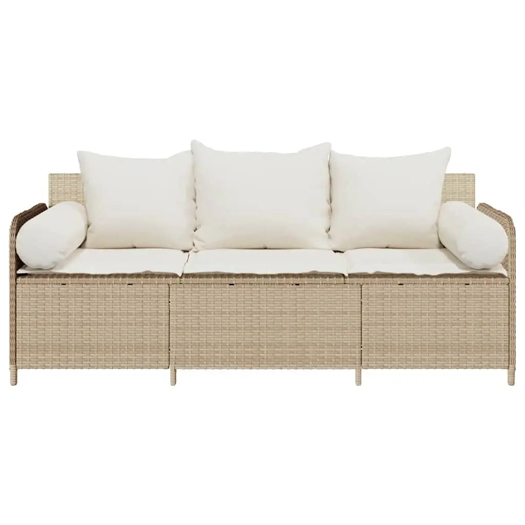 Outdoor Garden Sofa 3-Seater for Patio Beige with Cushions