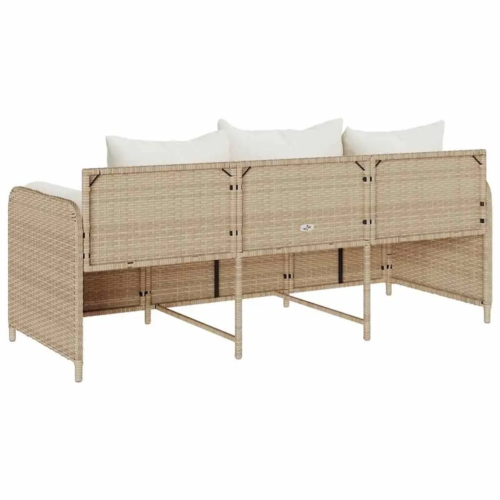 Outdoor Garden Sofa 3-Seater for Patio Beige with Cushions