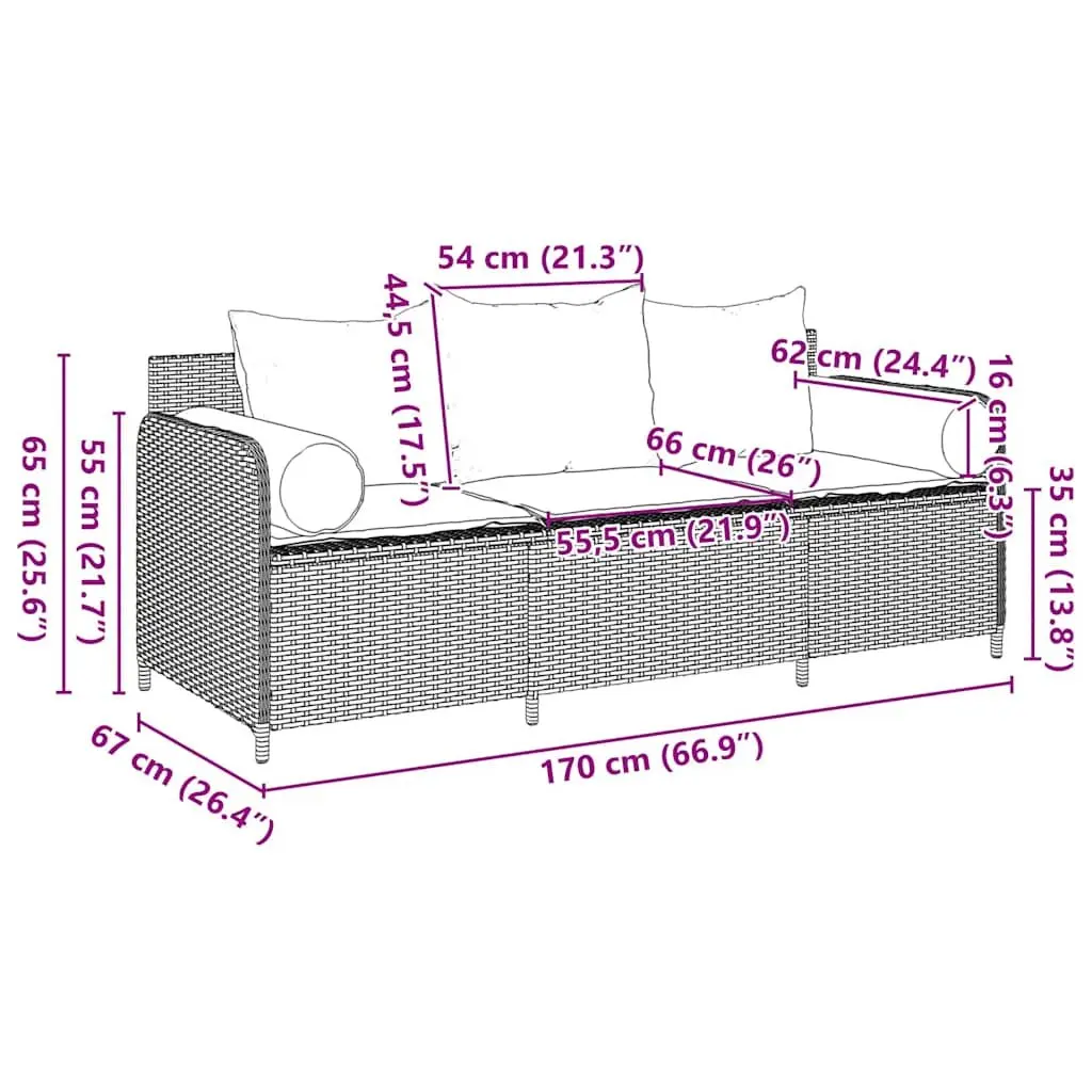 Outdoor Garden Sofa 3-Seater for Patio Beige with Cushions
