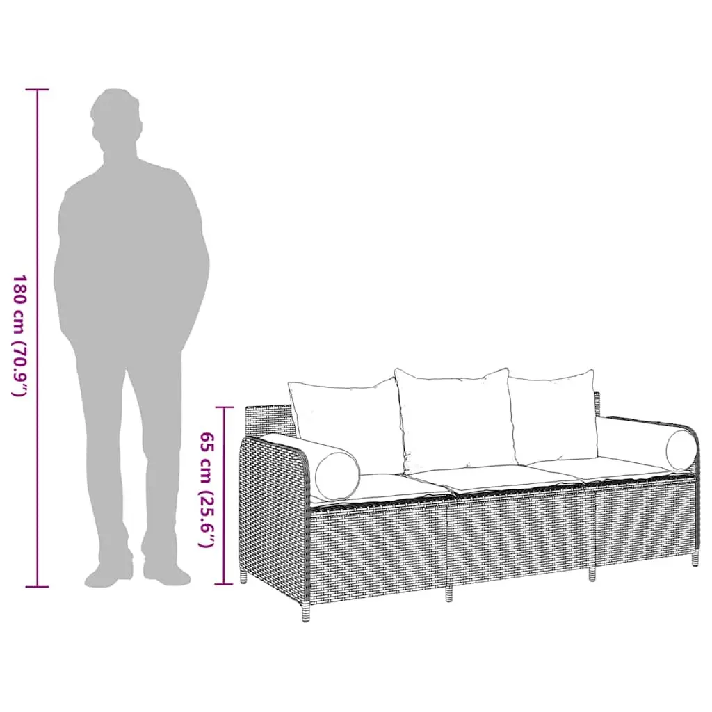 Outdoor Garden Sofa 3-Seater for Patio Beige with Cushions