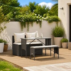 3 Piece Garden Dining Set: Black Poly Rattan Furniture