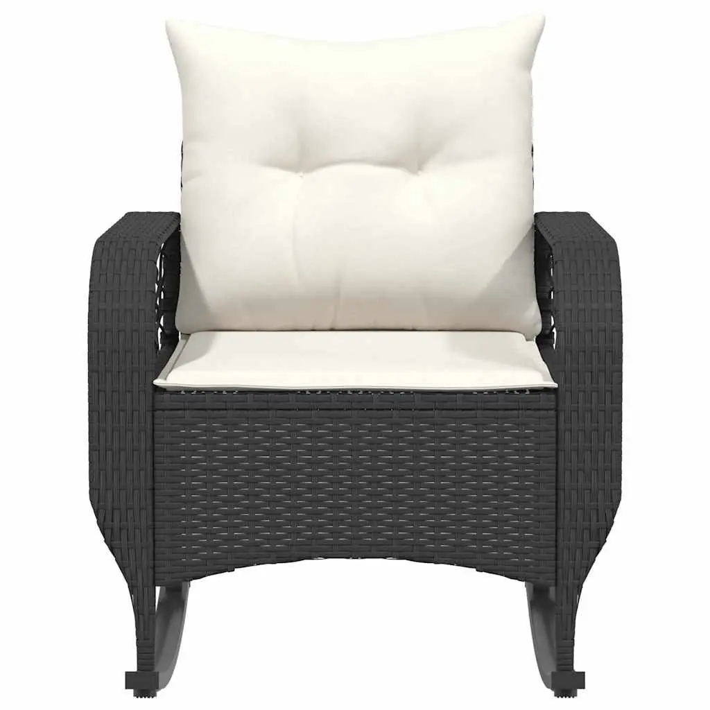 Garden Rocking Chair with Cushions Black Poly Rattan Outdoor Seating Relaxation