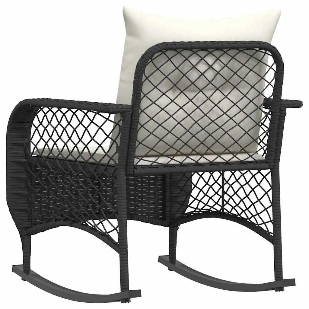 Garden Rocking Chair with Cushions Black Poly Rattan Outdoor Seating Relaxation
