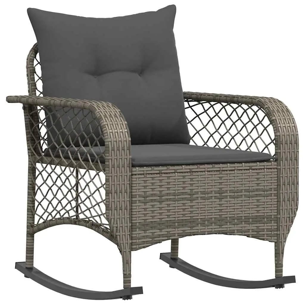 Garden Rocking Chair Outdoor Seating Grey Poly Rattan with Cushions