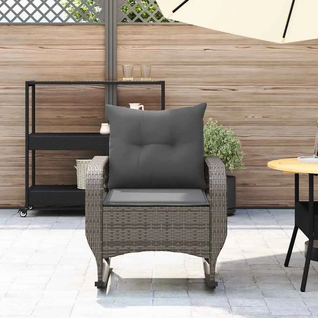 Garden Rocking Chair Outdoor Seating Grey Poly Rattan with Cushions