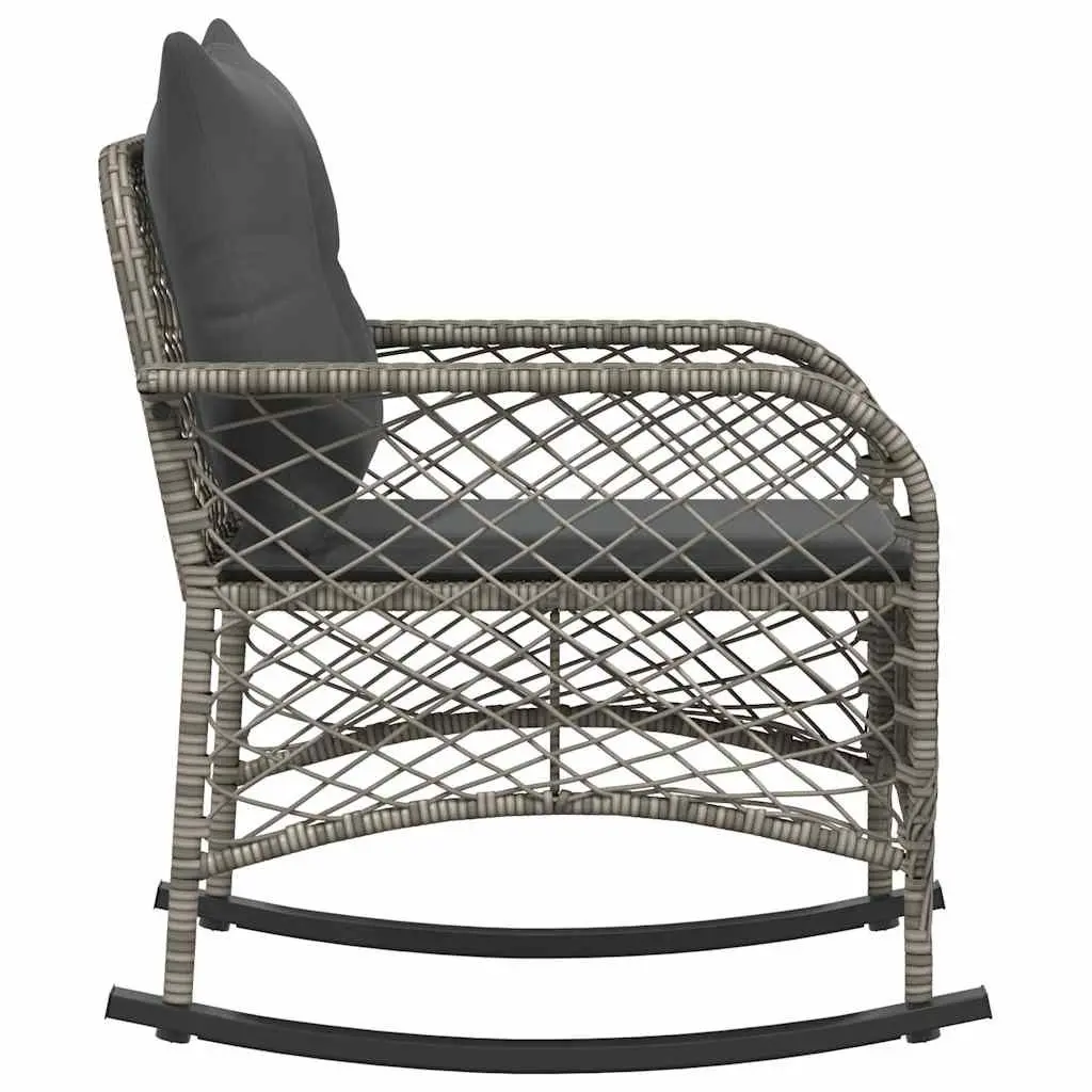 Garden Rocking Chair Outdoor Seating Grey Poly Rattan with Cushions
