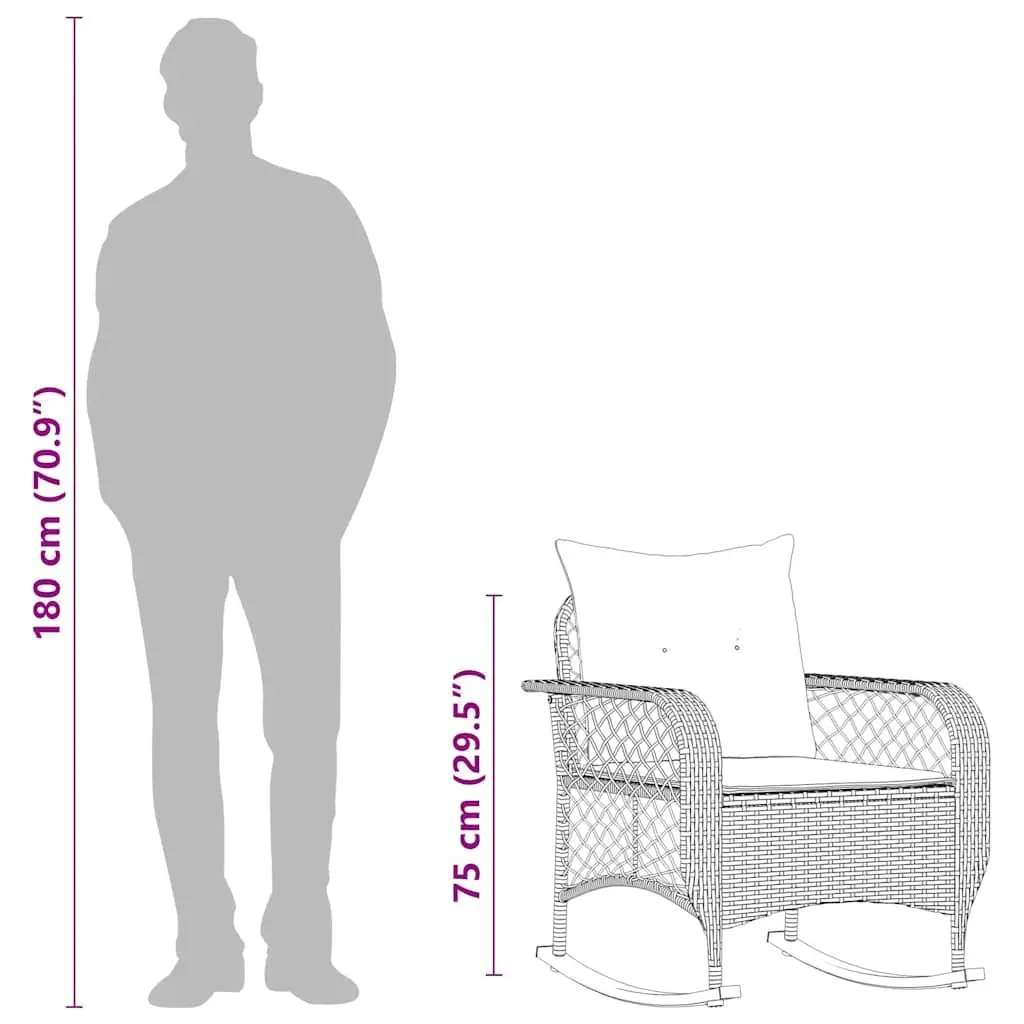 Garden Rocking Chair Outdoor Seating Grey Poly Rattan with Cushions