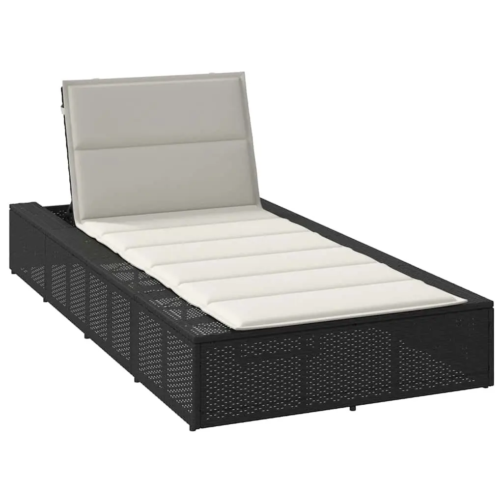 Sun Lounger with Floating Cushion Black Poly Rattan Adjustable Backrest Garden