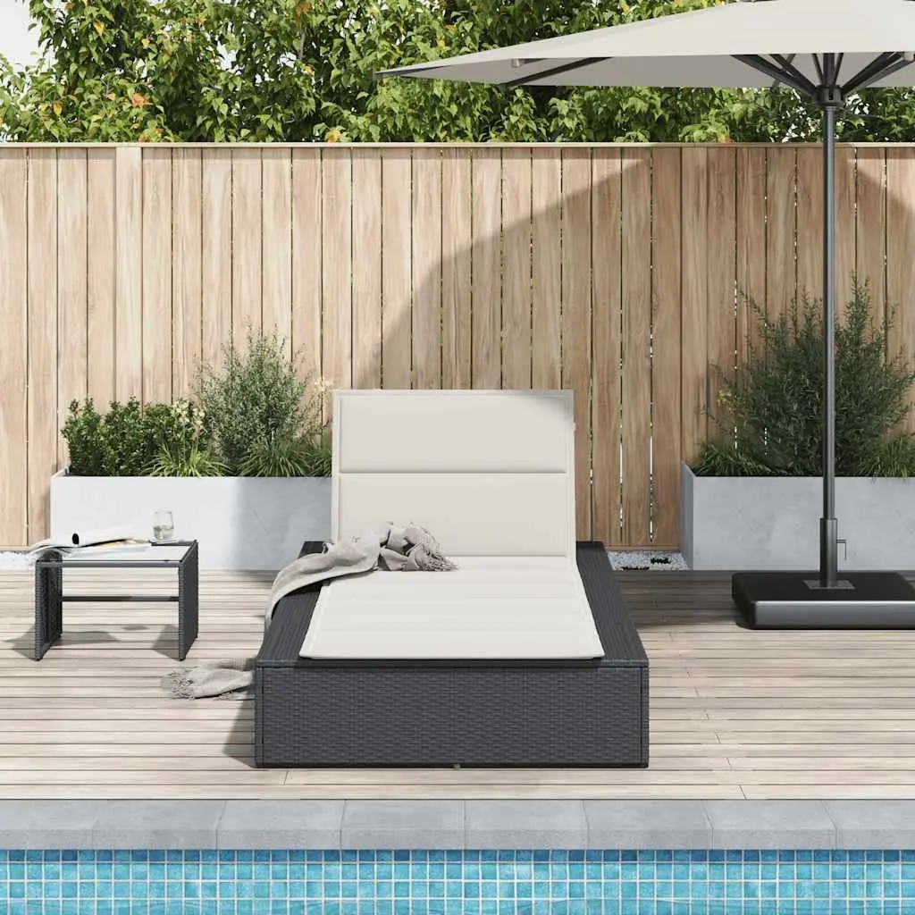 Sun Lounger with Floating Cushion Black Poly Rattan Adjustable Backrest Garden