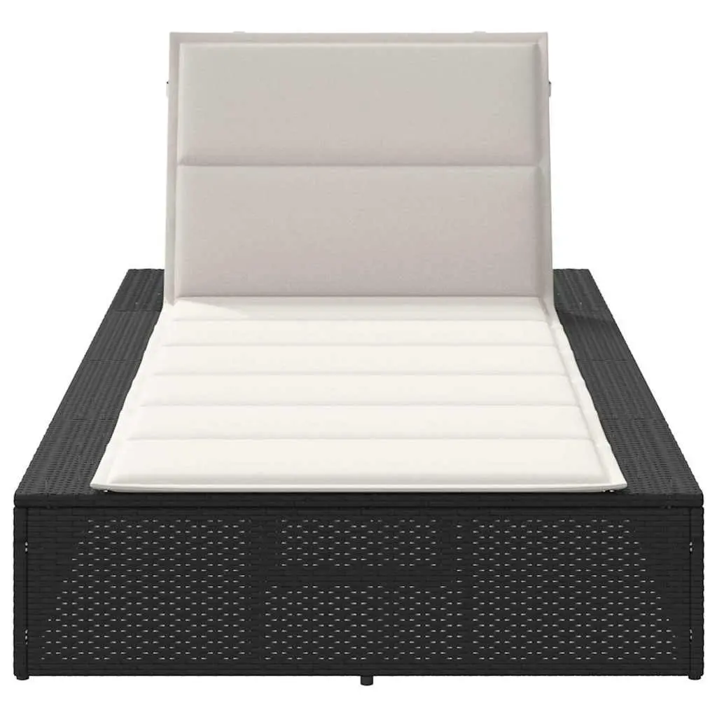 Sun Lounger with Floating Cushion Black Poly Rattan Adjustable Backrest Garden