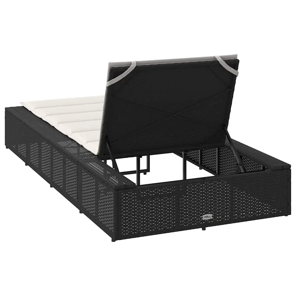 Sun Lounger with Floating Cushion Black Poly Rattan Adjustable Backrest Garden