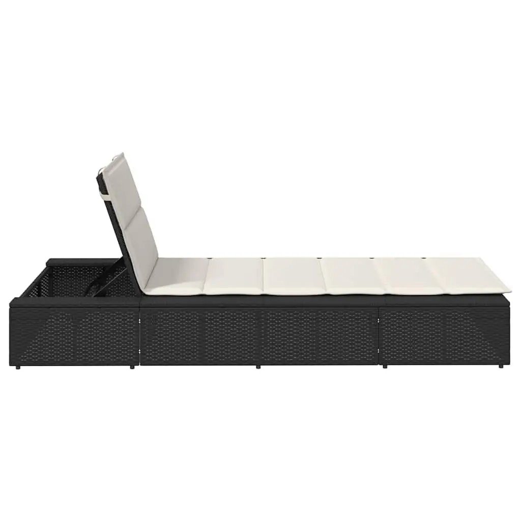 Sun Lounger with Floating Cushion Black Poly Rattan Adjustable Backrest Garden