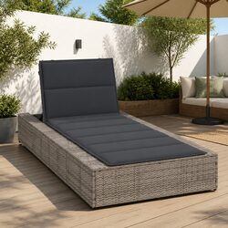 Sun Lounger with Adjustable Backrest: Grey Poly Rattan