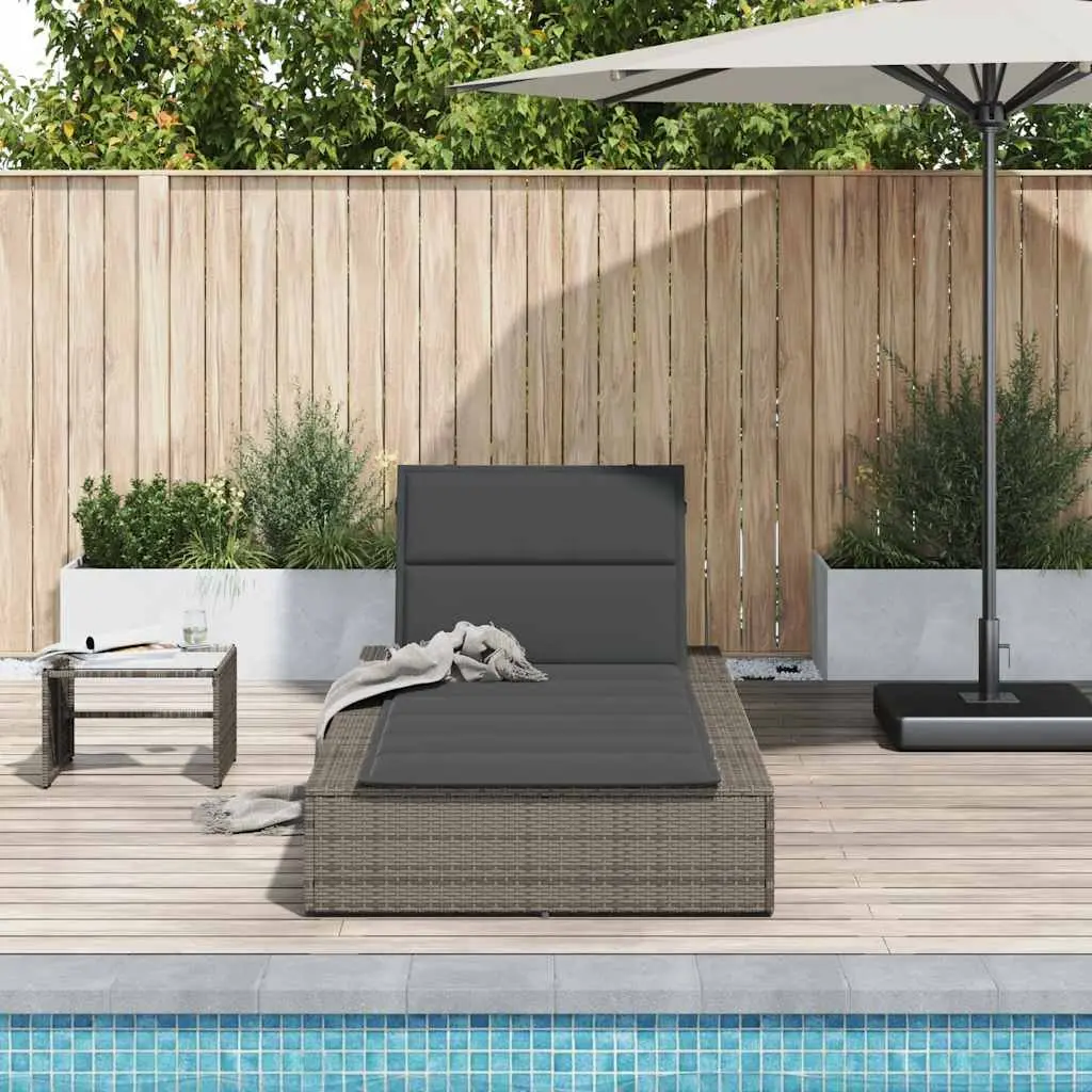 Sun Lounger Sunbed Grey Poly Rattan Adjustable Backrest Outdoor Garden Furniture