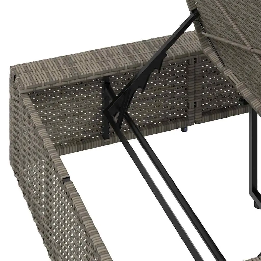 Sun Lounger Sunbed Grey Poly Rattan Adjustable Backrest Outdoor Garden Furniture