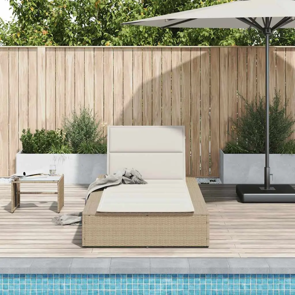 Sun Lounger Adjustable Backrest Outdoor Daybed Beige Poly Rattan Floating