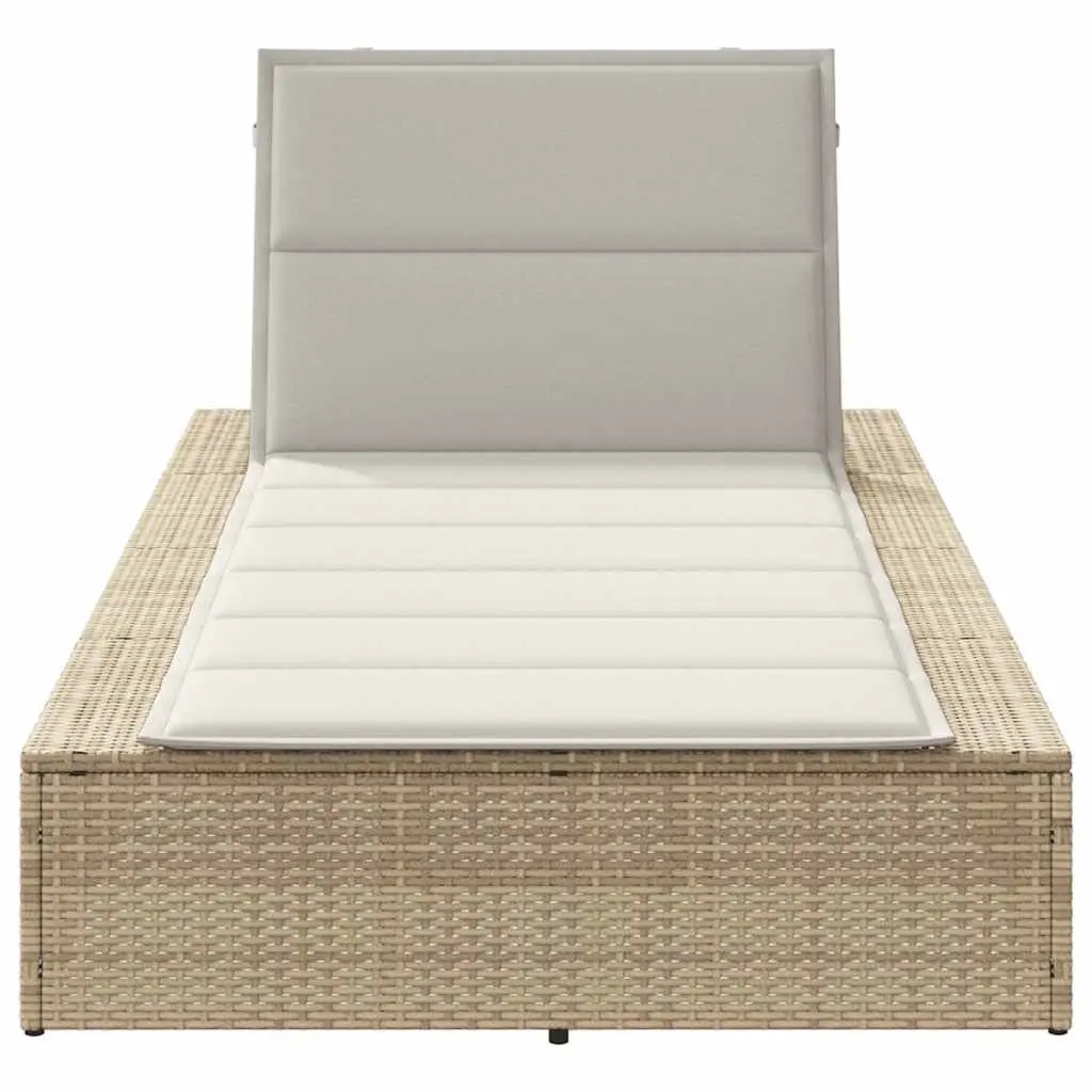 Sun Lounger Adjustable Backrest Outdoor Daybed Beige Poly Rattan Floating