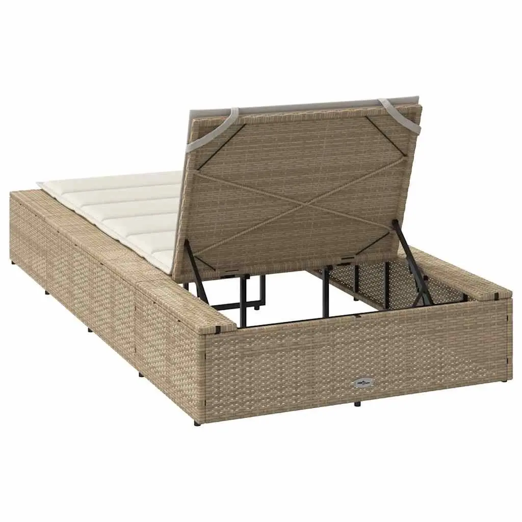 Sun Lounger Adjustable Backrest Outdoor Daybed Beige Poly Rattan Floating