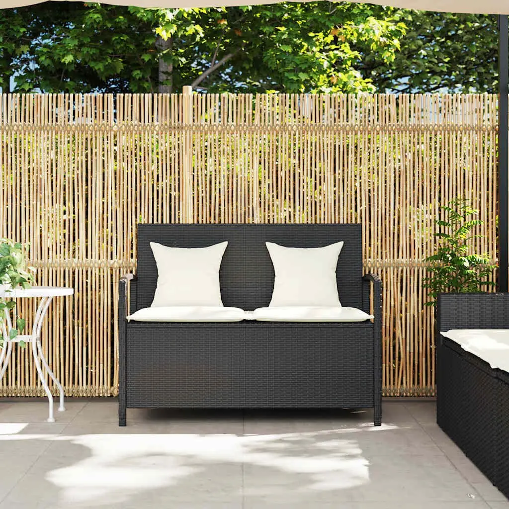 Black Poly Rattan Outdoor Storage Bench