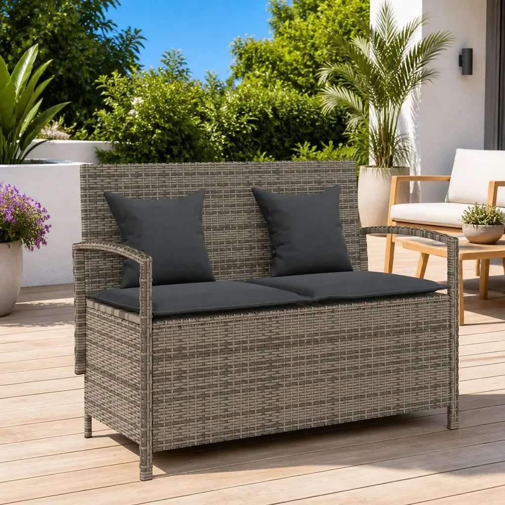 Grey Outdoor Storage Bench with Removable Cushion