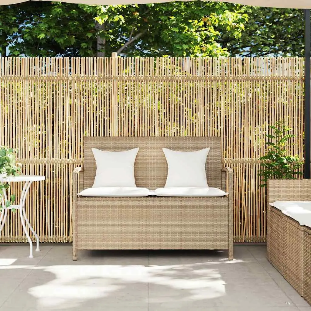 Garden Storage Bench with Cushion Outdoor Seating Poly Rattan Beige Seat Box