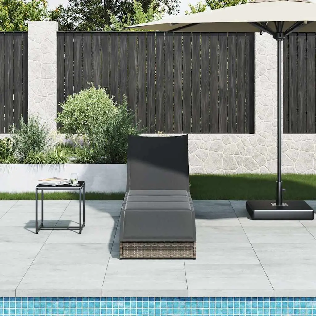 Sun Lounger Folding Outdoor Chair Adjustable Backrest Storage Box Grey