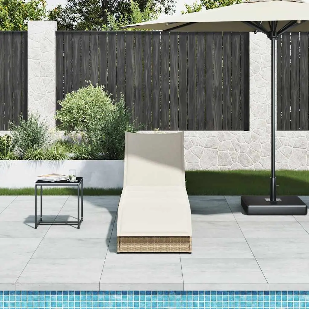 Folding Sun Lounger Outdoor Garden Chair Adjustable Recliner with Cushion Beige