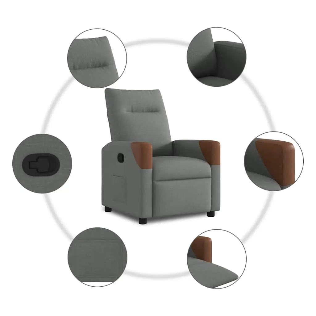 Recliner Chair Grey Fabric Manual Recline Lounge Seat Home Furniture